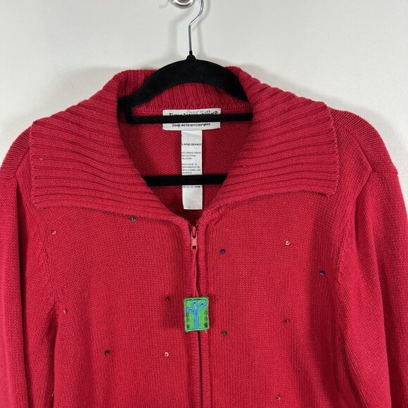 Vintage Tiara International Christmas reindeer full zip sweater woman's size XL - Picture 3 of 10